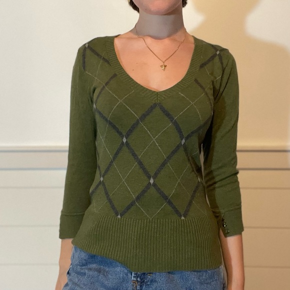 Vintage green argyle v-neck - Picture 6 of 12